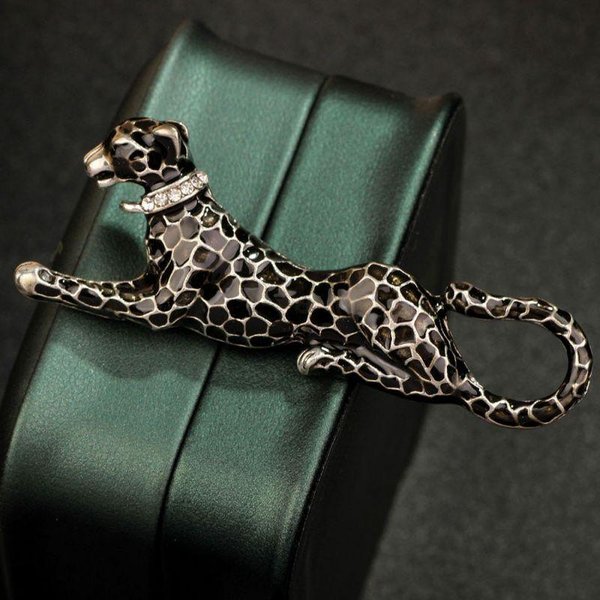 Broche De Leopardo Negro Incrustado De Diamantes, DiseñO Animal Exagerado Y ÚNico, Pin De Solapa One Size Negro-image