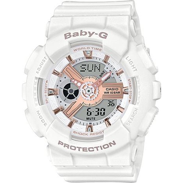 Reloj De Pulsera Casio Para Hombre De Resina 100M Resistente Al Agua AnalóGico Resistente A Golpes De Cuarzo BA-110RG-7A Blanco-image