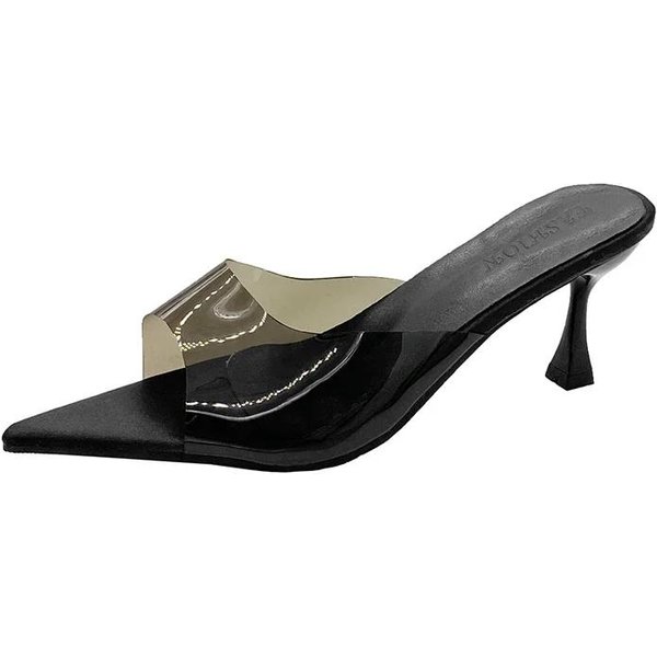 Buty Plus Size Damskie Nowoczesne Kapcie Damskie Odkryte Palce Kapcie Imprezowe Damskie Szpiczaste Cienkie Wysokie Obcasy SandałY Damskie 40 Czarny-image