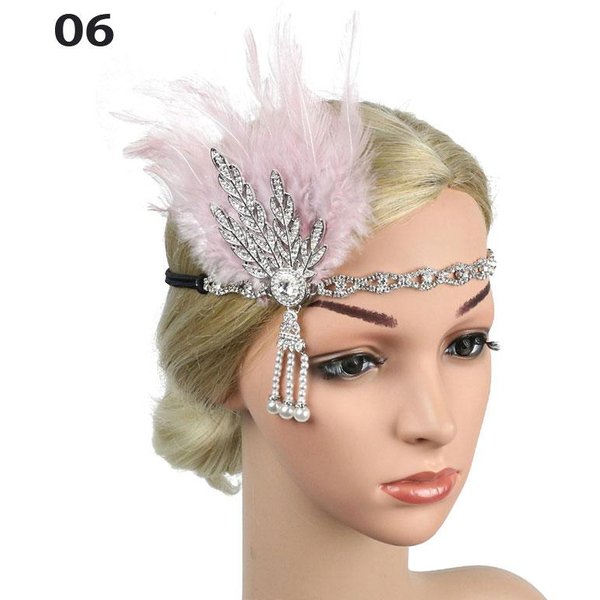 Diadema Para Mujer, Tocado De Plumas, Tocado Vintage, Disfraz, Fiesta, Diadema De Plumas Con Diamantes De ImitacióN, Accesorios Para El Cabello Color Rosa-image