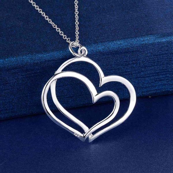 Moda Japonesa Y Coreana Colgante Simple En Forma De CorazóN Exquisito Collar Para Mujer Collar Chapado En Plata JoyeríA Blue-image