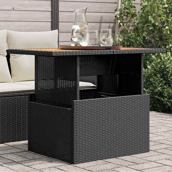 Vidaxl Stół Ogrodowy, Czarny, 100X55X73 Cm, Polirattan I Akacja-image