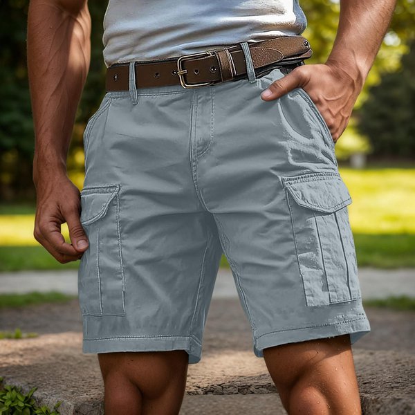 Pantalones Cortos Cargo Casuales Para Hombre Multibolsillo Verano AtléTicos De Trabajo Cintura Ajustada Longitud Media Utilitarios XXL Gray-image