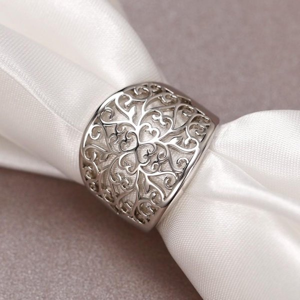 Huitan Anillos Para Mujer Con DiseñO Floral Hueco Color Metal/Color Oro Boho FantasíA Anillos De Dedo Femeninos Banda Ancha JoyeríA DeclaracióN 11 Gray-image