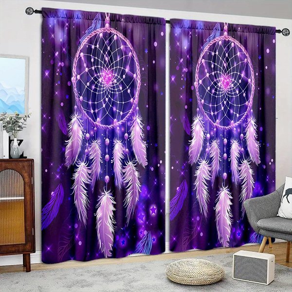 2 Szt. ZasłOna Z Nadrukiem łApacza SnóW Do Dekoracji Domu - ZasłOna Z Tunelem Na Karnisz Do Sypialni, Biura, Kuchni I Salonu 107Cmx160Cm X 2Pcs-image
