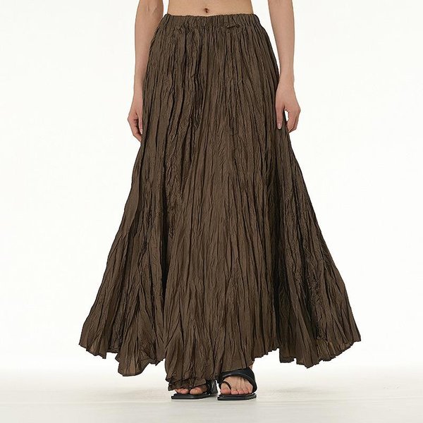 Falda De Medio Cuerpo Arrugada Plisada Con CaíDa Fluttering Para Mujer Tallas Grandes Falda Holgada Con Vuelo Tallas Grandes Size: One Size MarróN Oscuro-image
