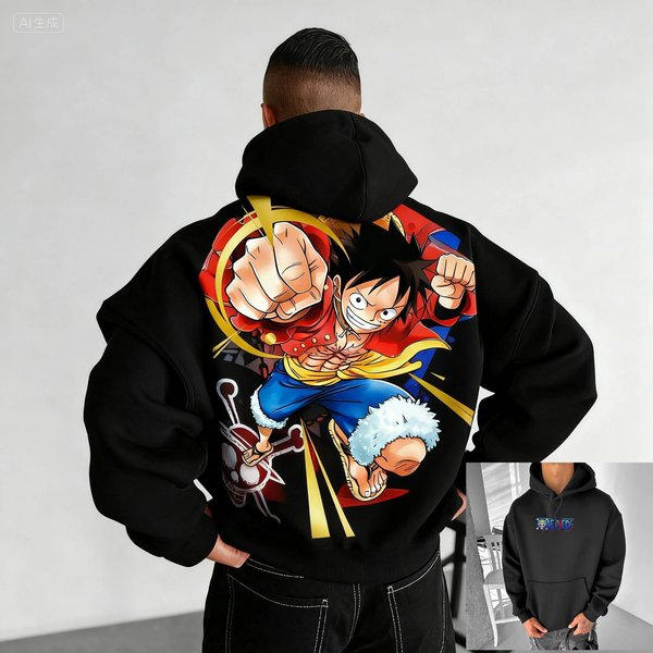 Sudadera Con Capucha Oversize Vintage Anime One Piece Para Hombre Mujer Sudadera PulóVer Streetwear Casual AlgodóN Ropa Y2K OtoñO Invierno Nueva M Negro-image