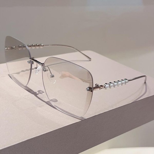 Gafas De Sol Cuadradas Oversize Sin Montura Vintage Y2K Para Mujer Para Hombre Lujo DiseñAdor Gafas De Sol Punk Populares Perla Metal Gafas-image