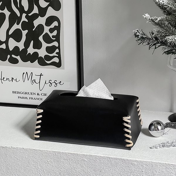 Caja De PañUelos Tejida De Lujo Estuche Para Servilletas De Cuero PU PortapañUelos De Color Puro DecoracióN De Escritorio Para El Hogar Cubierta Creativa Para Servilletas De Papel Gray-image