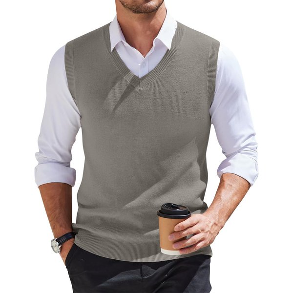 Chaleco De Punto Sin Mangas Con Cuello En V Para Hombre XXL Gray-image