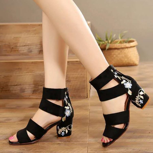 Sandalias Bordadas De TacóN Medio Estilo ÉTnico, Sandalias Casuales De Verano Con TacóN Grueso, Zapatos Bordados Vintage Elegantes De Punta Abierta, Zapatos Para Mujer 39-image