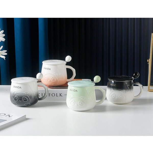 Taza De Agua De Dibujos Animados De Panda Lindo Con Asa Taza De Café De CeráMica Estampada Taza De Alto Nivel Para El Té De La Tarde 301-400Ml-image