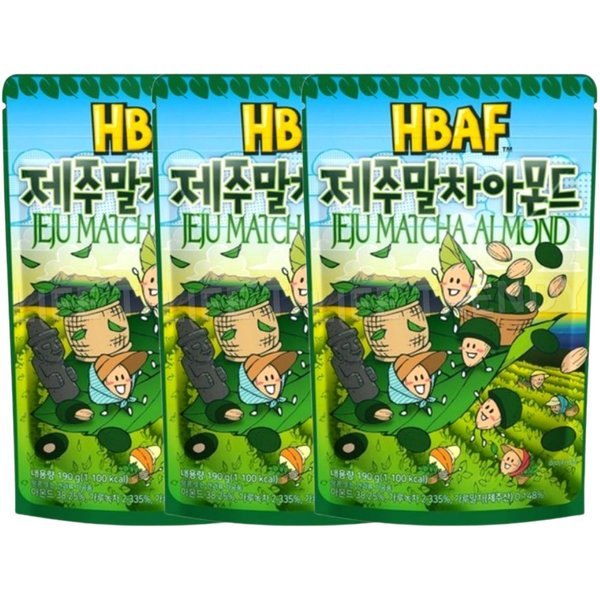 Hbaf Almendras Sabor Matcha De Jeju Crujientes Ricas Dulces Snack 190G (3 Paquetes)-image