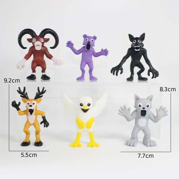 6 Szt./Zestaw 99 Nocy W Lesie Figurki Figurki Figurka Sowa Koza Wilk Jeleń Figurka 99 Nocy W Lesie Plastikowa Zabawka Prezent Black-image