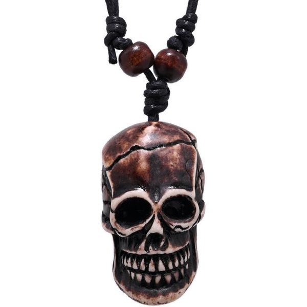 FX020 Naszyjnik Z RzeźBionego KośCi WołOwej Czaszka Wisiorek Punk Choker BiżUteria Retro Styl Plemienny Imitacja KośCi Jaka Amulet Prezent Black-image