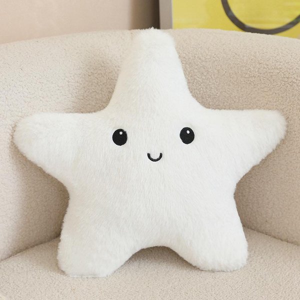 CojíN De Peluche Estrella De Mar Cara Sonriente Multicolor – Juguete Regalo Almohada De Sofá Pentagrama Linda 35 Cm Blanco-image