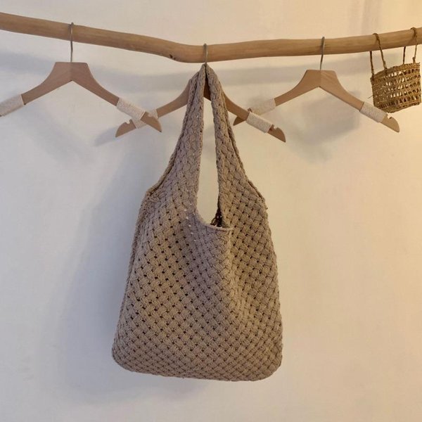 Bolso De Punto Bolso Tejido A Mano Bolso Tote Vintage Bolso De Hombro Bolso Tote De Mujer Bolso De Compras Gray-image