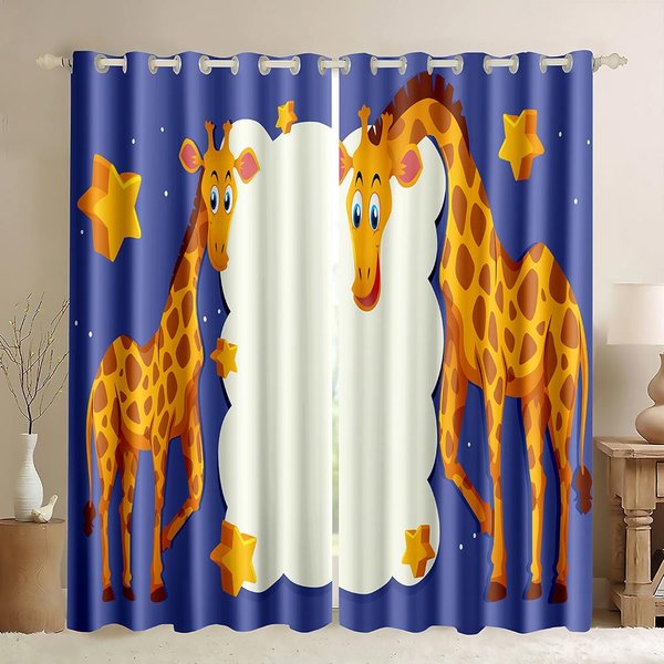 2 Piezas Cortinas De Animales De Dibujos Animados Para NiñAs NiñO Bebé Animales De Safari Cortina Fina Para Ventana Sala De Estar Selva LeóN Elefante Estampado Cortinas W60H60(Cm)X2Pcs&Grommet Top-image