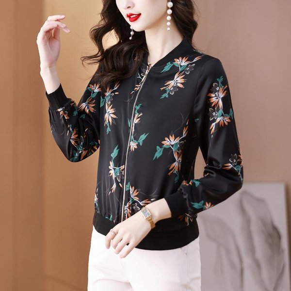 Abrigo OtoñO Nuevo Uniforme De BéIsbol Floral Chaqueta Para Madre De Mediana Edad Top Chaqueta Corta Para SeñOras 4XL-image