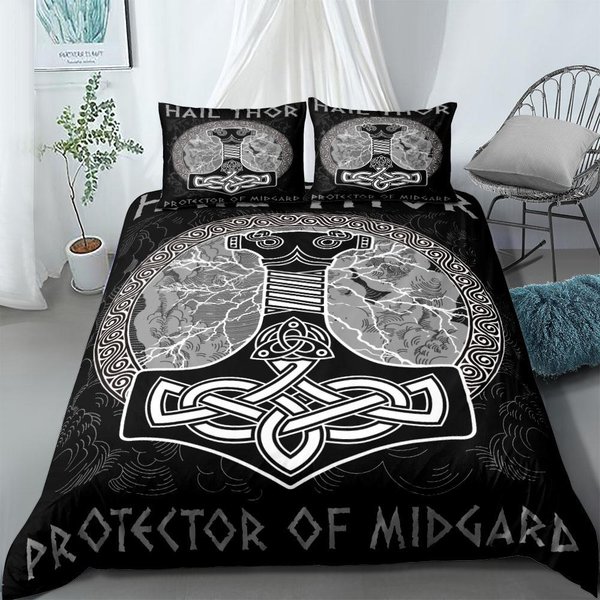 Juego De Cama Vikingos Yggdrasil Lobo Fenrir King Queen Doble Completo Twin Individual TamañO SíMbolos MitologíA Runas Juego De Ropa De Cama 140X200Cm Gray-image