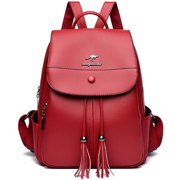 Mochila Para Mujer Nueva Mochila Cuero Suave VersáTil Gran Capacidad Multifuncional Bolso De Mujer Pink-image
