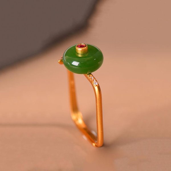 ArtesaníA Antigua De Oro Jade Natural Hetian Encanto Vintage Anillos De DiseñO Cuadrado ÚNico Para Mujeres Ajustables Elegantes Frescos JoyeríA De Fiesta Resizable Brown-image