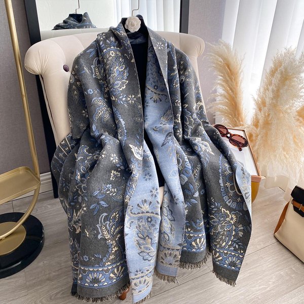 Bufanda Exquisita Estampada De Cachemira Para Mujer Gruesa De Invierno CáLida Chal De Lujo Envoltorios Bufanda Pashmina Poncho De Viaje Gray-image