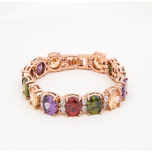 Emmaya, Color Oro Rosa, Lujo, Piedras De Circonia CúBica Multicolor, Pulsera Para Mujer, JoyeríA, Regalo De Fiesta De Boda-image