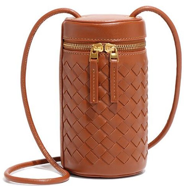 Bolso CilíNdrico De Moda Y Sencillo, Bolso VersáTil Tejido A Mano, Mini Y Lindo, Bolso Para TeléFono Cruzado De Un Solo Hombro Brown-image