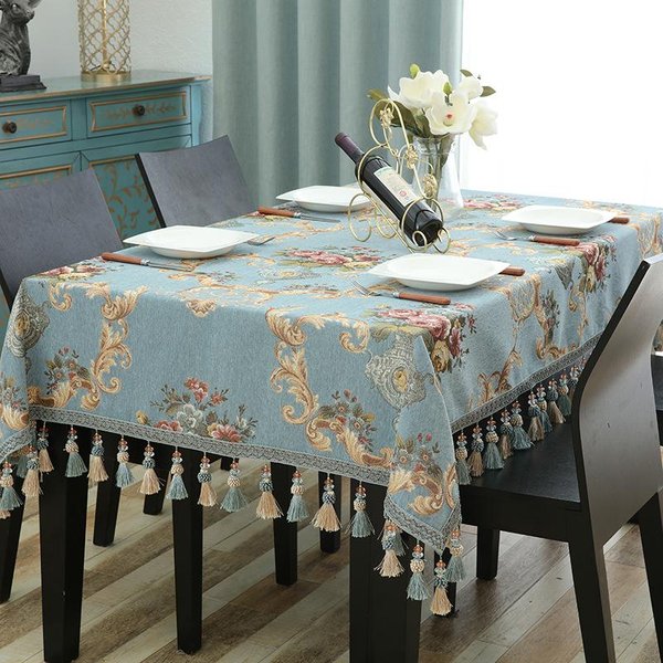 Mantel De Jacquard De Lujo Con Borlas Colgantes De Tela De Chenilla Rectangular, Mantel De Mesa De Centro Europeo Para Sala De Estar 140X180Cm-image