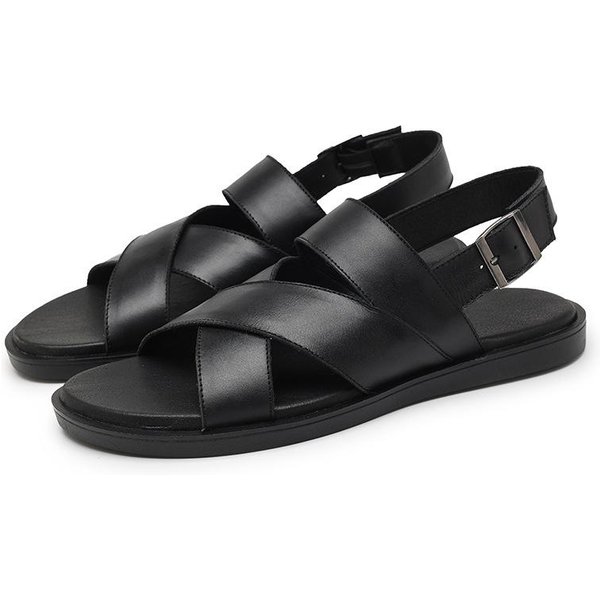 Sandalias De Cuero Genuino Para Hombre De Moda Verano Transpirables Sandalias Casuales De Cuero Negro Zapatos Planos De Moda Sandalias Ligeras Zapato De Negocio 41 Negro-image