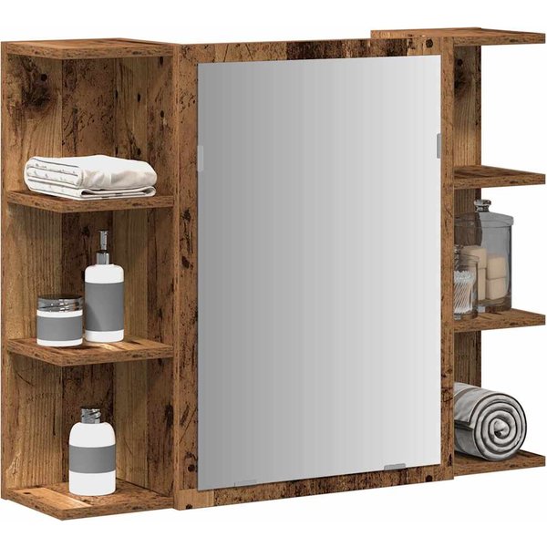 Vidaxl Armario De BañO Con Espejo, Madera Vieja, 80X20,5X64 Cm-image