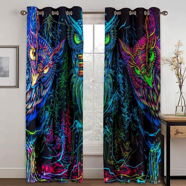 Darmowa WysyłKa Luksusowa Sztuka Cyfrowa 3D Psychodeliczna Sowa Bohemian Cienkie ZasłOny Okienne Do Salonu Sypialni 2 Sztuki Hak 100W130H(Cm)40X51In&Hook-image