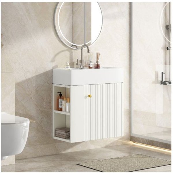 Mueble De BañO Lavabo Con Mueble Bajo Lavabo 55 Cm , Blanco Mueble Bajo Lavabo Suspendido Blanco-image