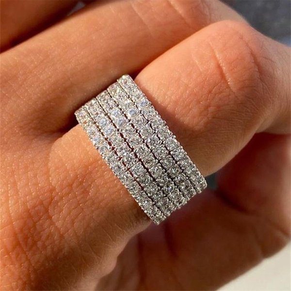 Anillos Huitan Deslumbrantes De Medio CíRculo Pavimentados Con Circonita CúBica Para Mujer Moda Lujo Bandas De Boda Anillos JoyeríA Simple VersáTil Para Dama Fiesta 10-image
