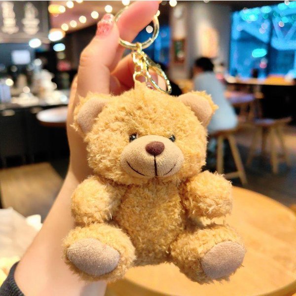 Llavero De Oso De Dibujos Animados Lindo Peluche Rizado MuñEco Sentado Oso Juguete PequeñO Colgante De Bolso Para NiñA Regalo De Boda DIY 4 Colores MarróN-image