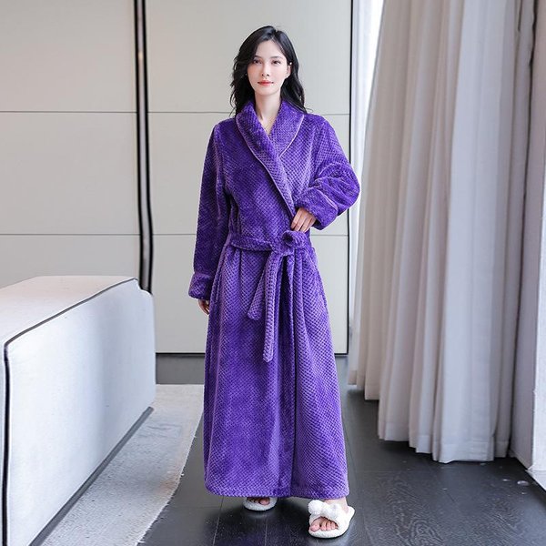 Ropa De OtoñO E Invierno Robe De OtoñO Bata De BañO Gruesa De Franela Pijama Largo Bata De Casa Para Mujer Bata De BañO De Forro Polar Color SóLido M Gray-image