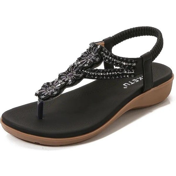Zapatos De Vacaciones De Verano 2026 Sandalias Para Mujer Chanclas Flores Sandalias Planas Para Mujer Estilo Bohemio Marca Zapatos De Mujer Talla Grande 42 42 Negro-image