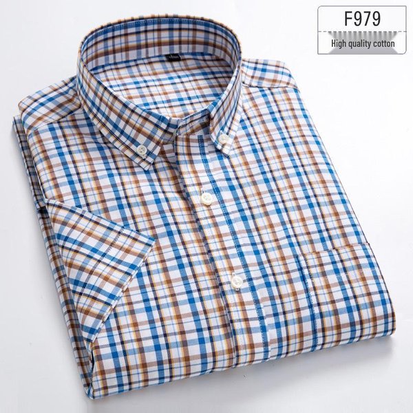 Camisa Casual De Verano A Cuadros Para Hombre - 100% AlgodóN, De Manga Corta Para Hombres JóVenes Y De Edad Media L-image