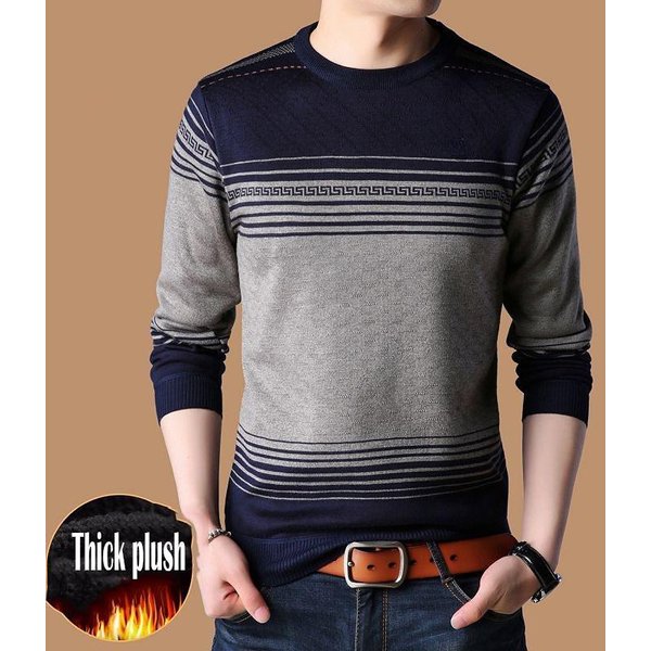MęSki Sweter Pulower Gruby Sweter MęSki Dzianinowy DżErsej Swetry W Paski MęSka Odzież Dzianinowa Sueter Hombre 3XL-image