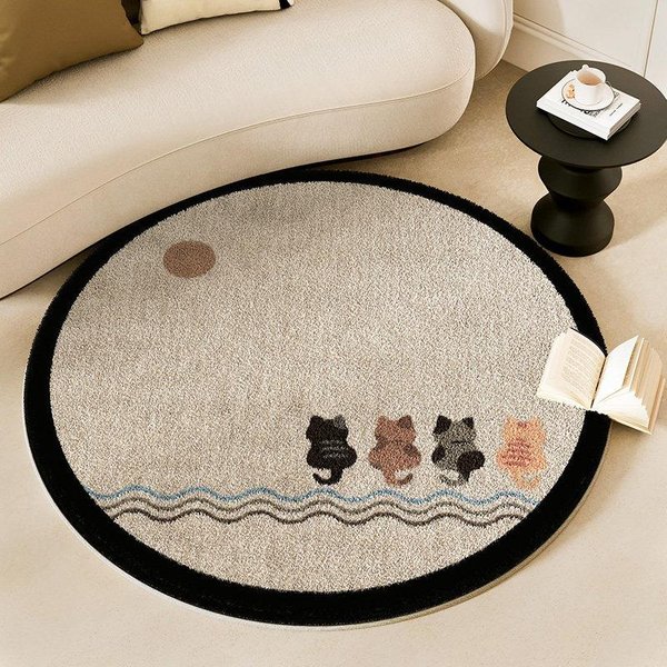 OkrąGłY Dywan Do Salonu MięKki Komfortowy Uroczy WzóR Kota Mata PodłOgowa Do Sypialni Nowoczesny Minimalistyczny Styl Dywany Dekoracja Domu Dywan Diameter 90Cm-image
