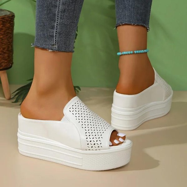 Zapatos De Mujer Puntera Abierta Zapatillas De Mujer Plataforma Zapatillas Casuales Mujer Estampado De Cristal Hueco Puntera Redonda CuñA Talla Grande Sandalia 36 Brown-image