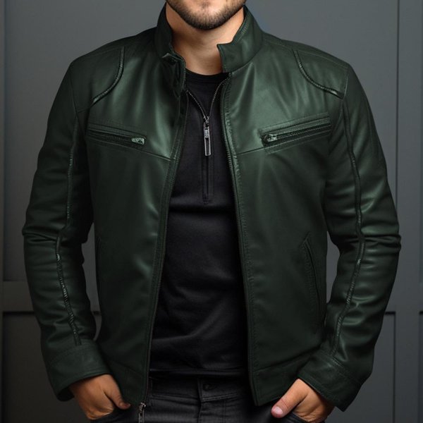 Chaqueta De Cuero De Negocios Para Hombre De Primavera OtoñO Para OtoñO E Invierno, Chaqueta De Cuero Casual Con Cuello Alto De Moda Para Hombre L Black-image