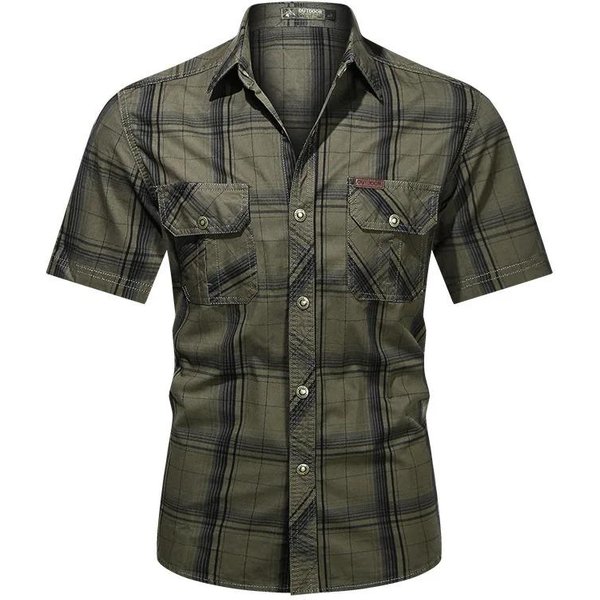 Camisas De Verano A Cuadros De Manga Corta Para Hombre Camisas De Herramientas Militares Para Exteriores Con MúLtiples Bolsillos Para Hombre Camisas De AlgodóN De Alta Calidad Talla 5XL 5XL Verde-image