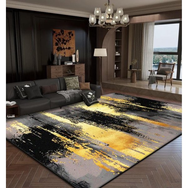 Luksusowy Abstract ZłOty Dywan MięKki AntypośLizgowy DużY Dywan Do Salonu Sypialni Sofy Tatami Mata PodłOgowa 80X120Cm-image
