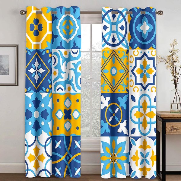 Europejski Styl Bohemski Kolorowy Nadruk Kratka ZasłOny Okienne 2 Panele MarokańSki Dom Salon Sypialnia Gabinet Dekoracja Okna Cortinas 135W165H(Cm)53X65In&Grommet Top-image