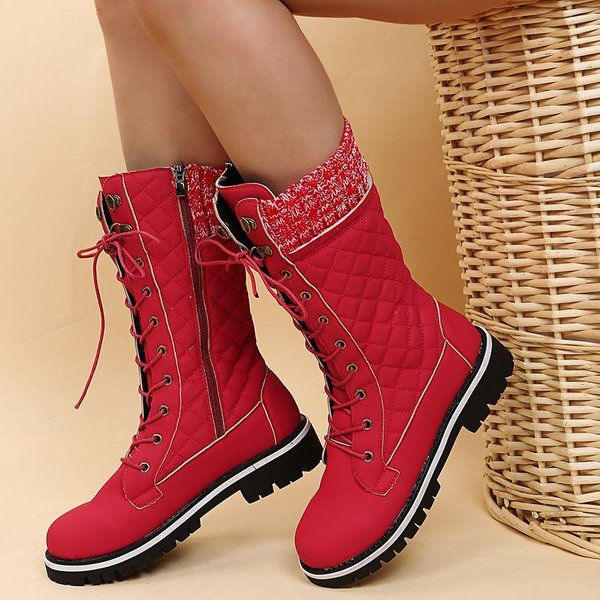 Botas De Nieve CáLidas De Invierno Para Mujer, Zapatos Con Plataforma Y Cordones Peludos Morados, Botas De Felpa Hasta La Mitad De La Pantorrilla, Talla Grande 43 39 Rojo-image