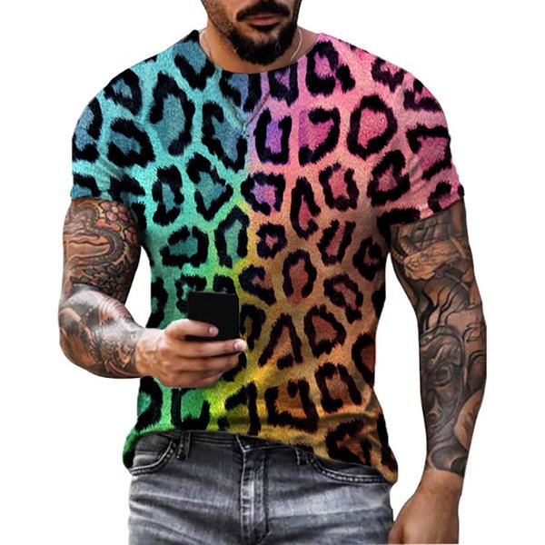 Camiseta Con Estampado 3D De Leopardo Para Hombre, Remera Informal De Manga Corta Con Cuello Redondo, Ropa Urbana Harajuku De Gran TamañO XL-image