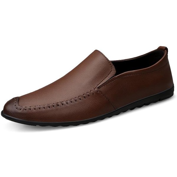 Zapatos Perezosos Doug Talla Grande Primavera/Verano Zapatos Casuales De Cuero Para Hombre Superficie Suave Y Suela Suave Zapatos De Hombre BritáNicos Slip-On 47 MarróN-image
