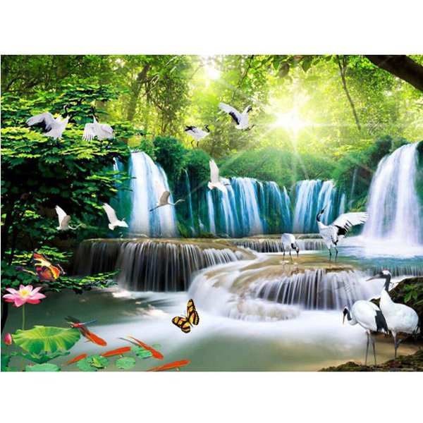Pintura De Diamante DIY Taladro Completo Paisaje Cascada Bordado De Diamantes Paisaje Pintura De Diamantes De ImitacióN 20X30CM-image